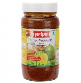 Priya Mixed Vegetable Pickle (Without Garlic)  Glass Bottle  300 grams